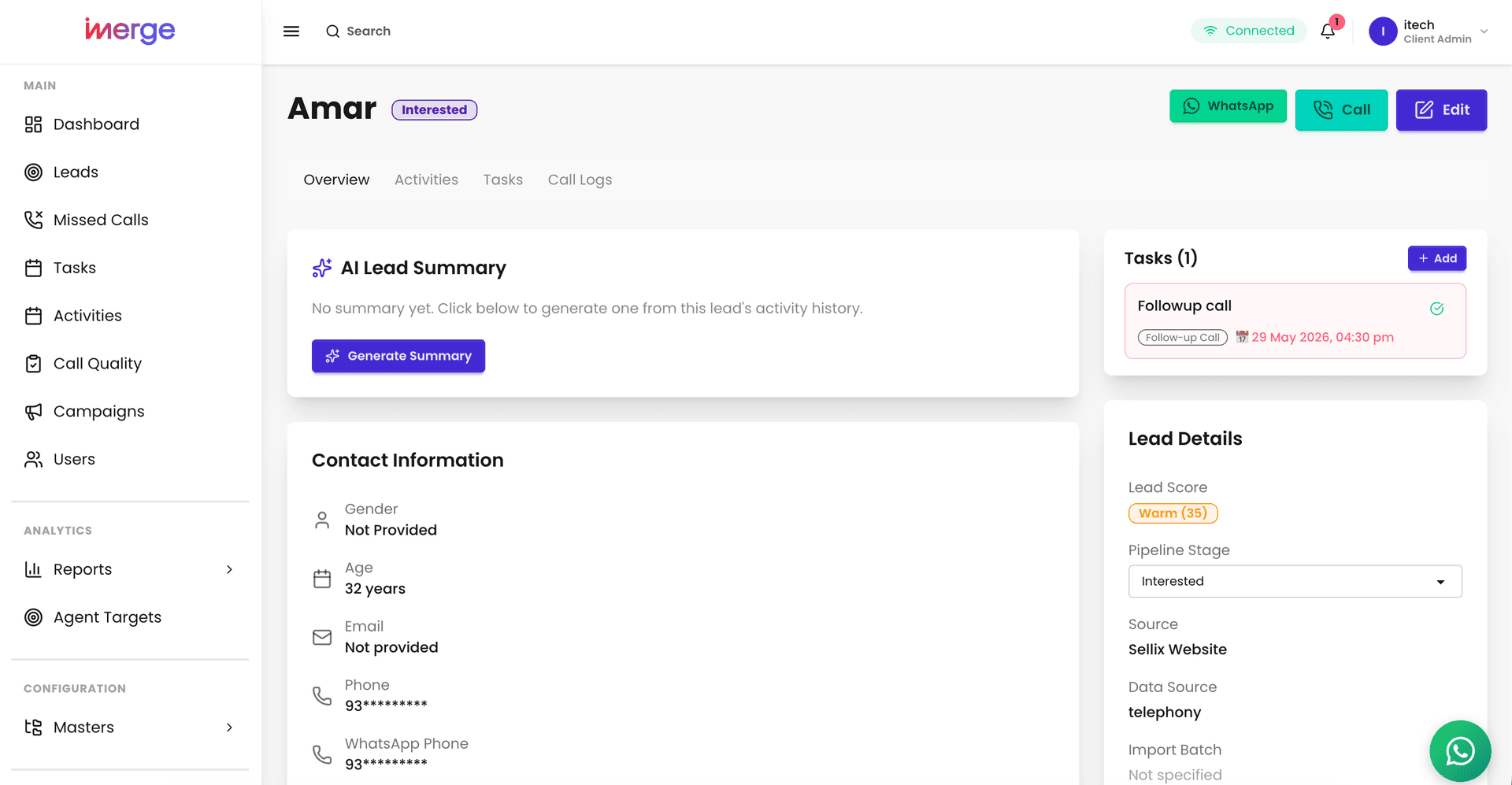 iMerge CRM Lead Detail